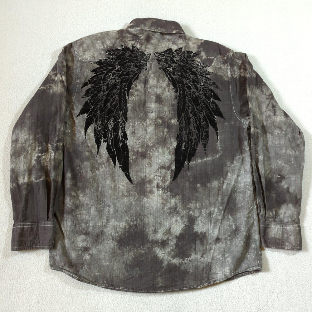 Eighty Eight Mens Large Button Down Shirt Tie Dye Angel Wings Graphic Print Y2K